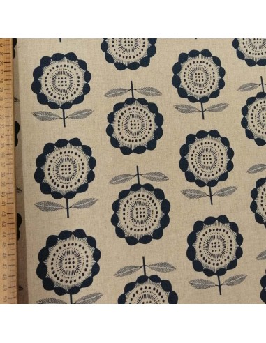 Tissu Patch kibori peko fleur bleue coton lin fond écru - vêtement sac quilting - Tissus habillement Ameublement Biarritz