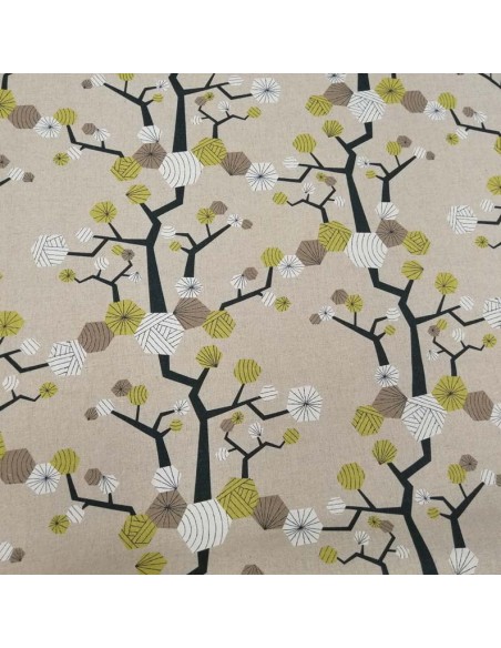 Tissu Patchwork TAYUTOU arbres japonais coton lin écru - vêtement sac quilting - Tissus habillement Ameublement