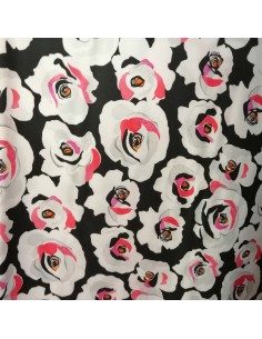 Viscose roses rétro Gai Mattiolo Italie -  tissus habillement viscose italienne haute couture au mètre- vetement sur mesure