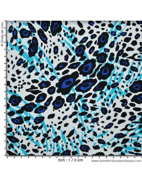 Piqué Bleu fond blanc - Tissu Habillement  - Tissus Léopard des Docks - Biarritz