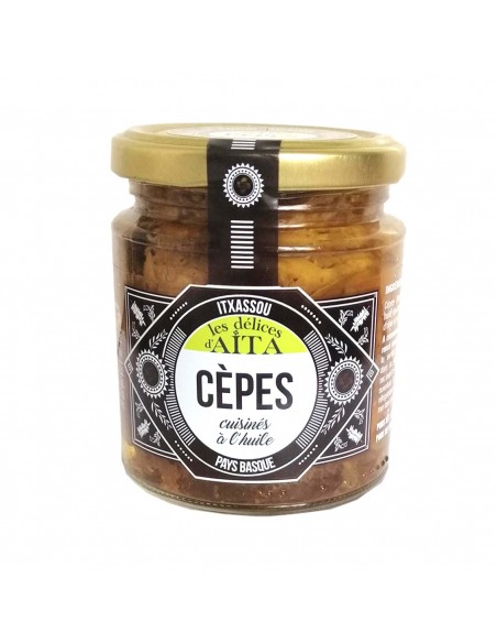 Cèpes cuisinés à l'huile 200g - les délices d'aita itxassou - epicerie fine - plat cuisiné conserve basque