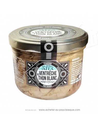 Ventrêche thon blanc Germon Golfe de Gascogne bocal 240g Les Délices d'Aita Itxassou - epicerie fine conserve de la mer basque