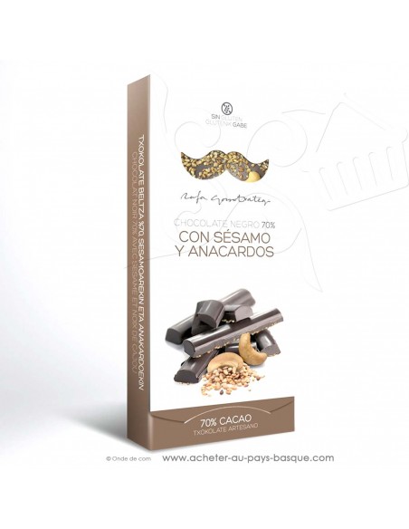 Tablette Chocolat Basque noir noix cajou sésame - epicerie sucrée en ligne - Rafa Gorrotxategi maitre chocolatier basque