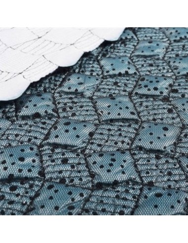 Zoom Tissu doudoune légère bleu matelassé ouatine coupe vent tulle résille pois noir - Tissus habillement vente en ligne