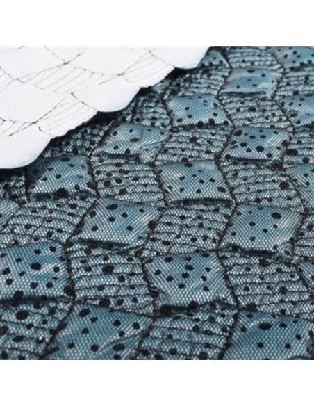 Zoom Tissu doudoune légère bleu matelassé ouatine coupe vent tulle résille pois noir - Tissus habillement vente en ligne