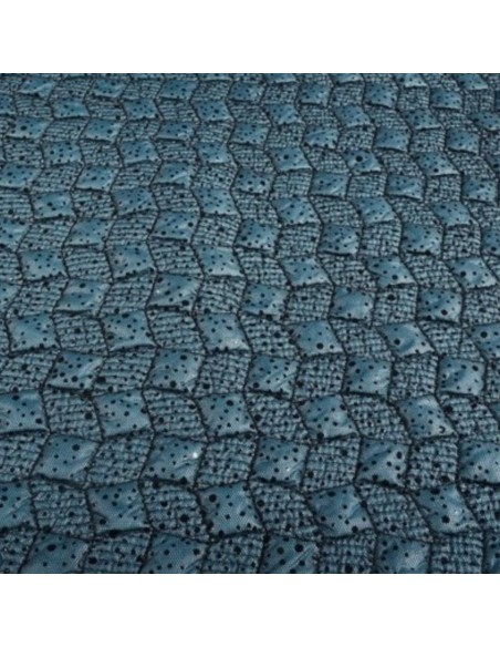 Tissu doudoune légère bleu matelassé ouatine coupe vent tulle résille pois noir - Tissus habillement vente en ligne Biarritz