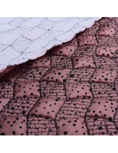 Tissu doudoune légère rose matelassé ouatine coupe vent tulle résille pois noir - Tissus habillement vente en ligne Biarritz 2