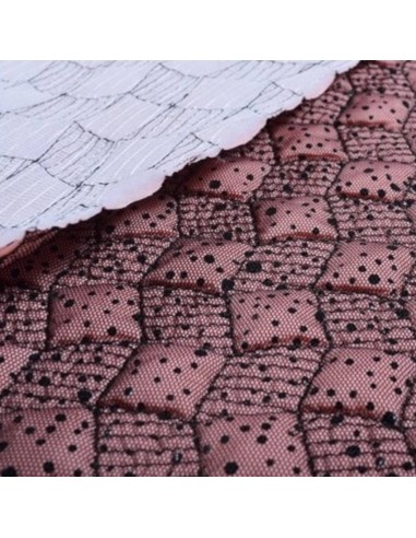 Zoom Tissu doudoune légère rose matelassé ouatine coupe vent tulle résille pois noir - Tissus habillement vente en ligne