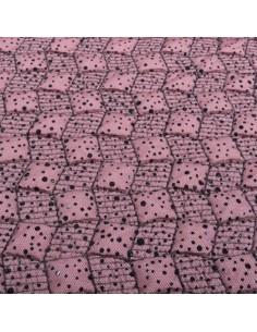 Tissu doudoune légère rose matelassé ouatine coupe vent tulle résille pois noir - Tissus habillement vente en ligne Biarritz