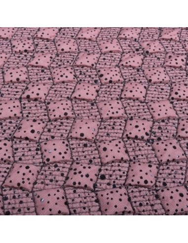 Tissu doudoune légère rose matelassé ouatine coupe vent tulle résille pois noir - Tissus habillement vente en ligne Biarritz