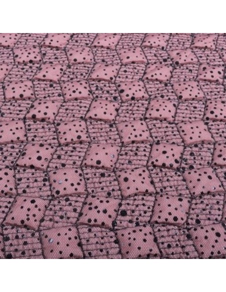 Tissu doudoune légère rose matelassé ouatine coupe vent tulle résille pois noir - Tissus habillement vente en ligne Biarritz