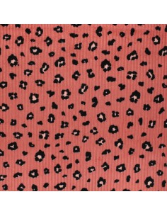 Tissu rose velours côtelé grosses cotes motifs tendance léopard - Tissus habillement au mètre pour top robe jupe pantalon veste