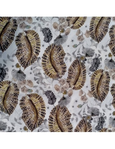 Tissu Crêpe de Viscose motif fonds marins poissons gris camel- tissus habillement au mètre - couture robe jupe top pantalon