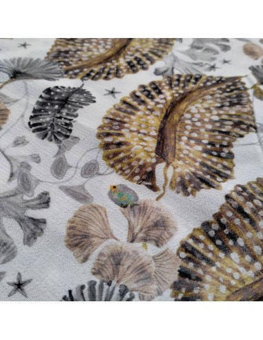 Zoom Tissu Crêpe de Viscose motif fonds marins poissons gris camel- tissus habillement au mètre Biarritz