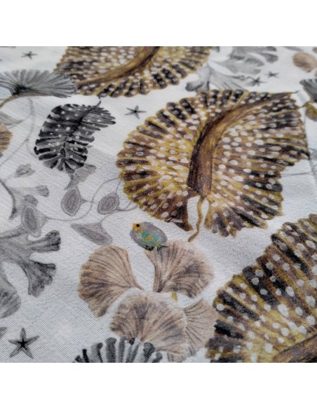 Zoom Tissu Crêpe de Viscose motif fonds marins poissons gris camel- tissus habillement au mètre Biarritz