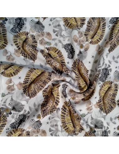 Zoom Tissu Crêpe Viscose motif fond marin poisson gris camel - tissus habillement au mètre Biarritz