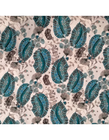 Tissu Crêpe de Viscose motif fonds marins poissons bleu- tissus habillement au mètre - couture robe jupe top pantalon