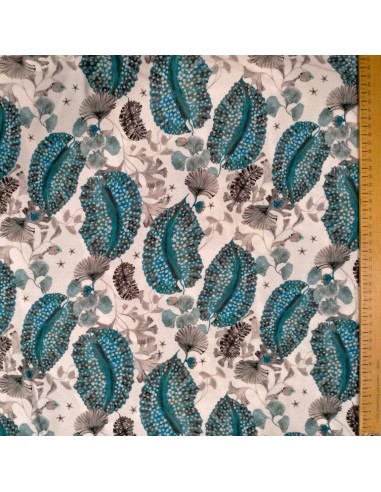 Zoom Tissu Crêpe de Viscose imprimé fond marin poisson bleu - tissus habillement au mètre Biarritz