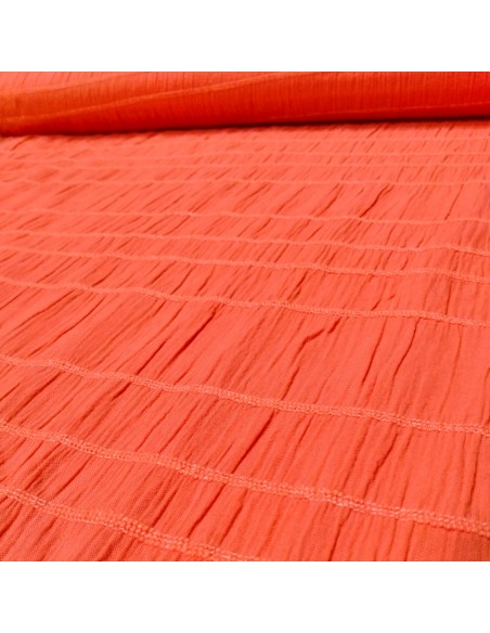 Tissu voile coton rayures horizontales corail - tissus habillement au mètre - vetement couturiere sur mesure  Biarritz