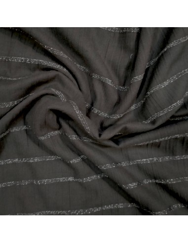 Zoom Tissu voile coton rayures horizontales noir - tissus habillement au mètre - vetement couturiere sur mesure  Biarritz