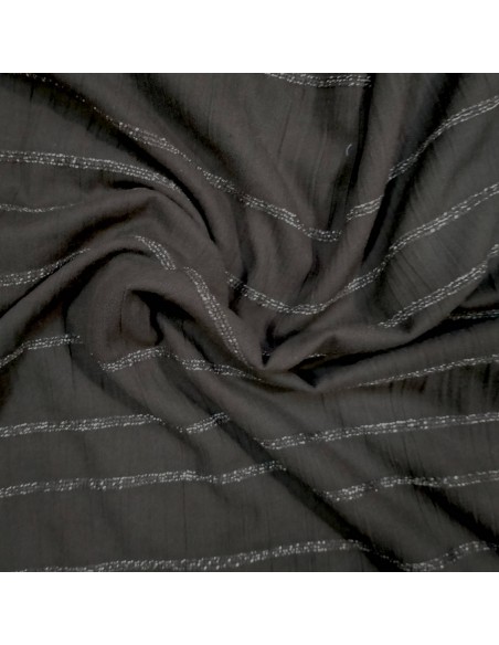 Zoom Tissu voile coton rayures horizontales noir - tissus habillement au mètre - vetement couturiere sur mesure  Biarritz