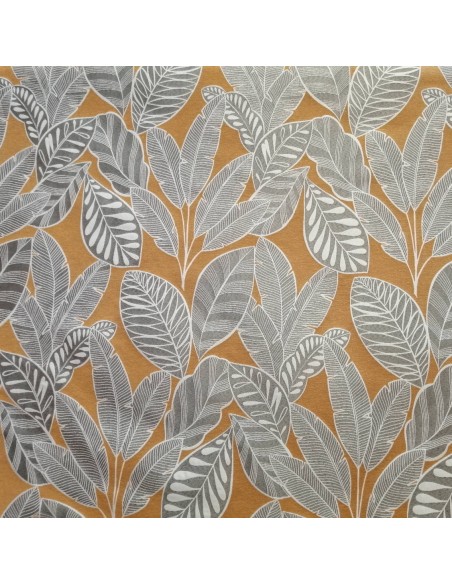 Jacquard ameublement YUCATAN feuillage beige fond ocre Thévenon - tissus siège au mètre coussin rideaux sur mesure réfection