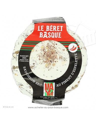 Saucisson Boneta Béret Basque au Piment d'Espelette 250g - charcuterie basque achat vente en ligne