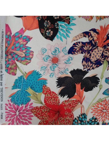 zoom Toile coton ameublement KIMONO FLOWERS Thevenon - tissus ameublement Biarritz - rideaux coussin sièges sacs