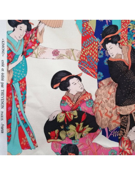 zoom Toile coton ameublement KIMONO femme geisha japon Thevenon - tissus ameublement Biarritz - rideaux coussin sièges sacs