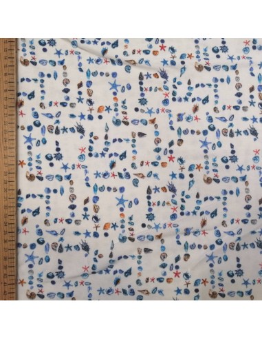 zoom Jersey de coton Oeko-tex imprimé marin coquillage océan - Tissu habillement au mètre vente en ligne
