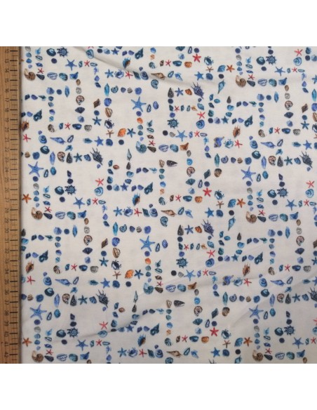 zoom Jersey de coton Oeko-tex imprimé marin coquillage océan - Tissu habillement au mètre vente en ligne