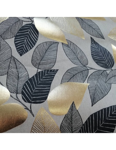 zoom Toile coton feuillage noir et doré  "Folior Foil" - Tissus Ameublement au mètre pour rideaux coussins