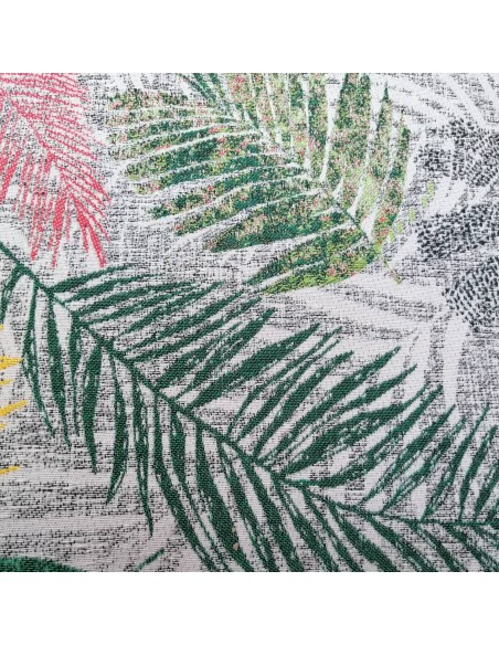 zoom Tissu Polyester jacquard feuillage noir vert rose jaune - Tissus Ameublement pour coussin rideaux siège