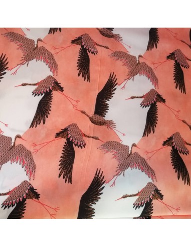 Tissu viscose rose oiseau grue asiatique - drapé top jupe fluide - Tissus Habillement au mètre