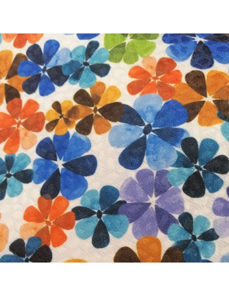 zoom Piqué de polyCoton relief blanc fleurs multicolore - Tissu habillement vente en ligne - vetement couturiere - Dock Biarritz