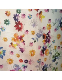 Piqué de Coton relief blanc aquarelle fleurs - Tissu habillement vente en ligne - vetement couturiere - Dock Biarritz