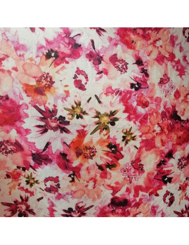 Piqué de Coton relief blanc fleurs roses - Tissu habillement vente en ligne - vetement couturiere - Dock Biarritz