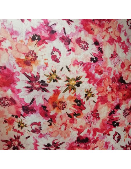 Piqué de Coton relief blanc fleurs roses - Tissu habillement vente en ligne - vetement couturiere - Dock Biarritz