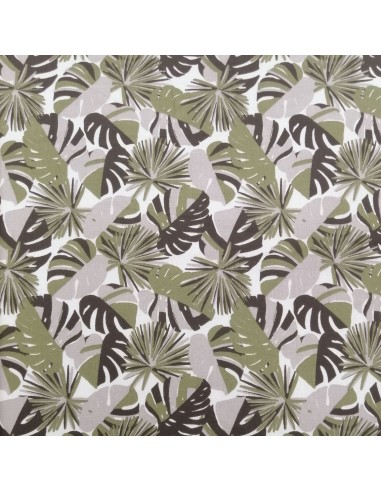 Tissu coton cretonne feuilles palme kaki gris - Tissus Ameublement habillement au mètre