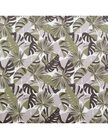 Tissu coton cretonne feuilles palme kaki gris - Tissus Ameublement habillement au mètre