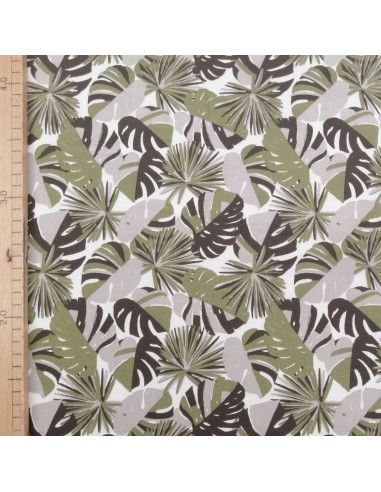 Zoom Tissu coton cretonne feuilles palme kaki bicolore - Tissus Ameublement habillement au mètre