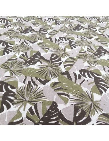 Zoom Tissu coton cretonne feuillage  feuille palme kaki grise - Tissus Ameublement habillement au mètre
