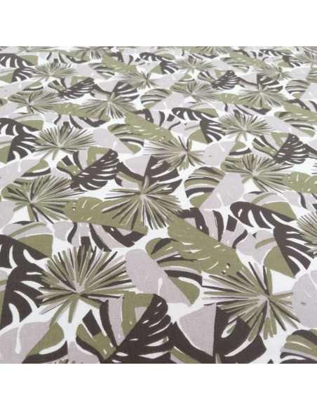 Zoom Tissu coton cretonne feuillage  feuille palme kaki grise - Tissus Ameublement habillement au mètre