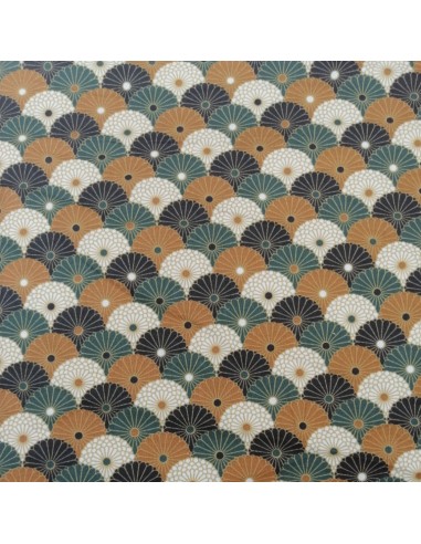 Tissu coton cretonne fleur chrysantheme KIKU ocre - Tissus Ameublement habillement au mètre