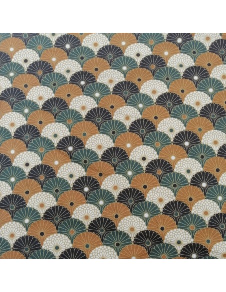 Tissu coton cretonne fleur chrysantheme KIKU ocre - Tissus Ameublement habillement au mètre