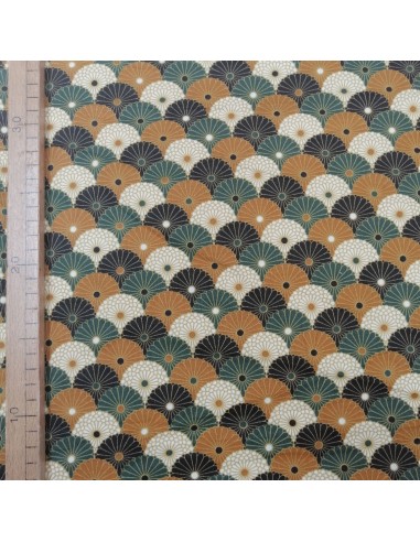 Zoom Tissu coton cretonne fleur chrysanthemes ocre - Tissus Ameublement habillement au mètre