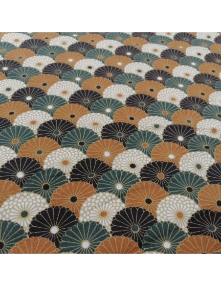 Zoom Tissu coton cretonne fleur chrysanthème KIKU ocre - Tissus Ameublement habillement au mètre