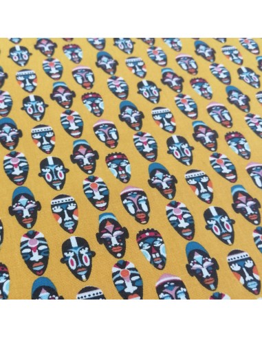 Zoom Tissu coton cretonne petit masque d'Afrique - Tissus Ameublement habillement au mètre