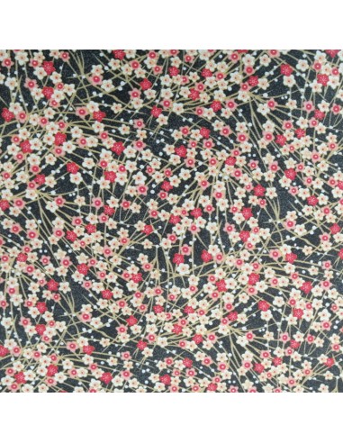 Tissu japonisant coton cretonne petites fleurs fond noir - Tissus Ameublement habillement au mètre