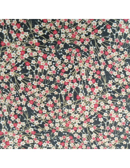 Tissu japonisant coton cretonne petites fleurs fond noir - Tissus Ameublement habillement au mètre